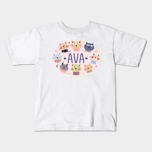 Ava name with cartoon cats Kids T-Shirt